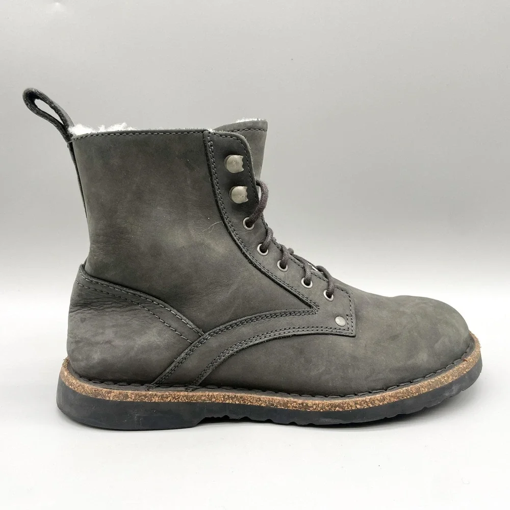 Birkenstock Womens 39 8 Bryson Lace Up Boots Grey Nubuck Shearling Winter Scandi